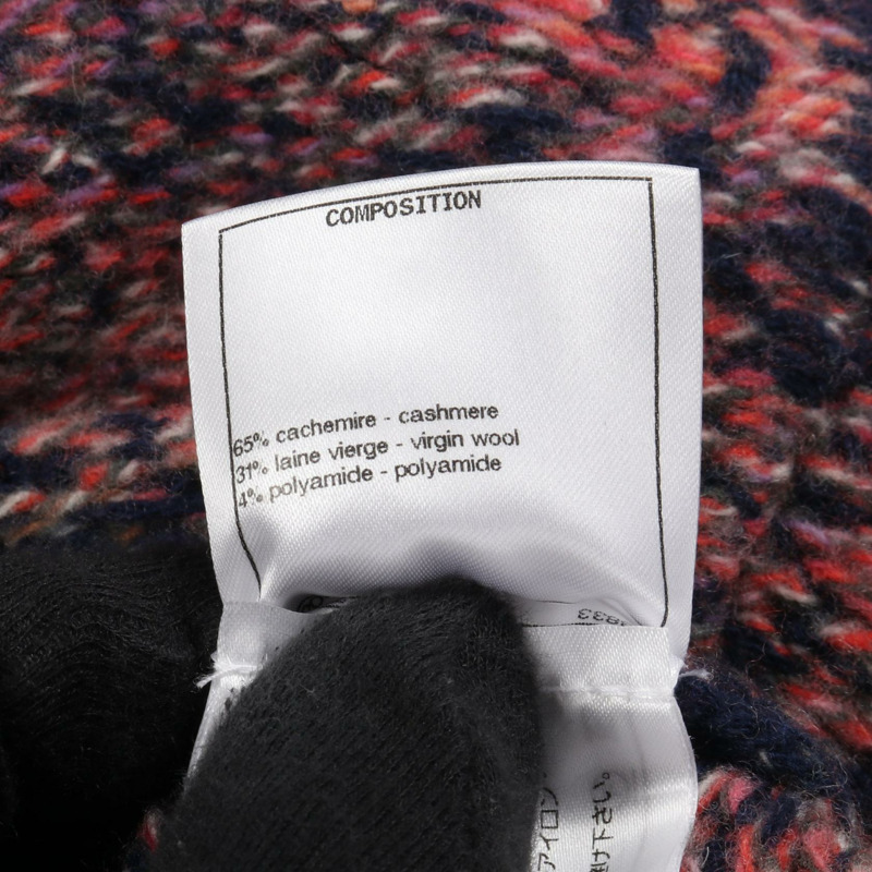 香奈兒 COCO 標誌紐扣開襟衫 #36 羊絨羊毛海軍藍粉色二手女款-3