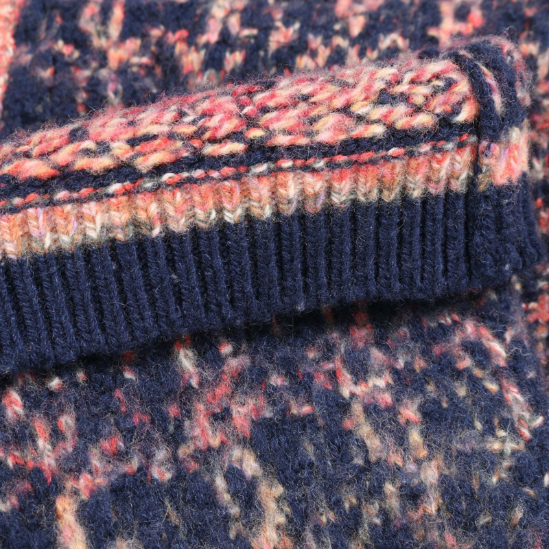 香奈兒 COCO 標誌紐扣開襟衫 #36 羊絨羊毛海軍藍粉色二手女款-5