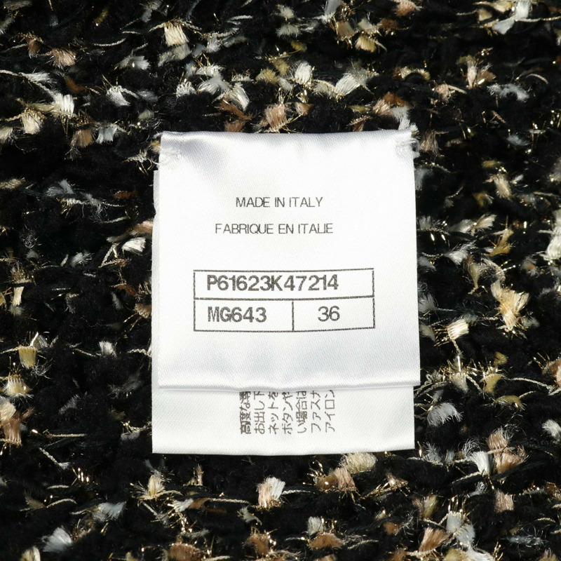 香奈兒 COCO 標誌紐扣連身裙 #36 P61623K47214 羊毛尼龍 黑色 米色 金色 二手-4