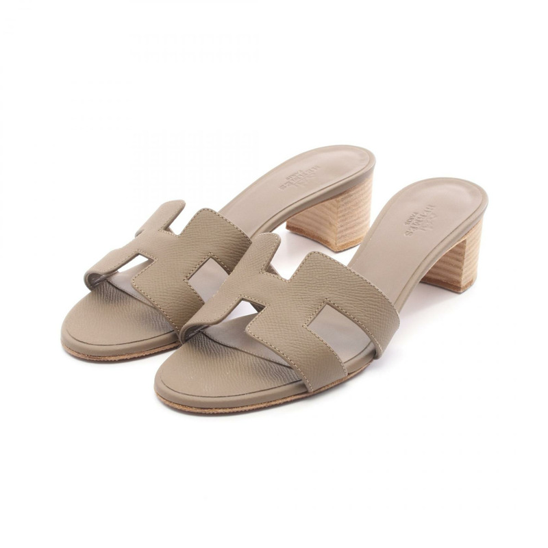 愛馬仕 Oasis 涼鞋 #36 鞋跟穆勒鞋 AF151215 皮革灰色二手女款-0