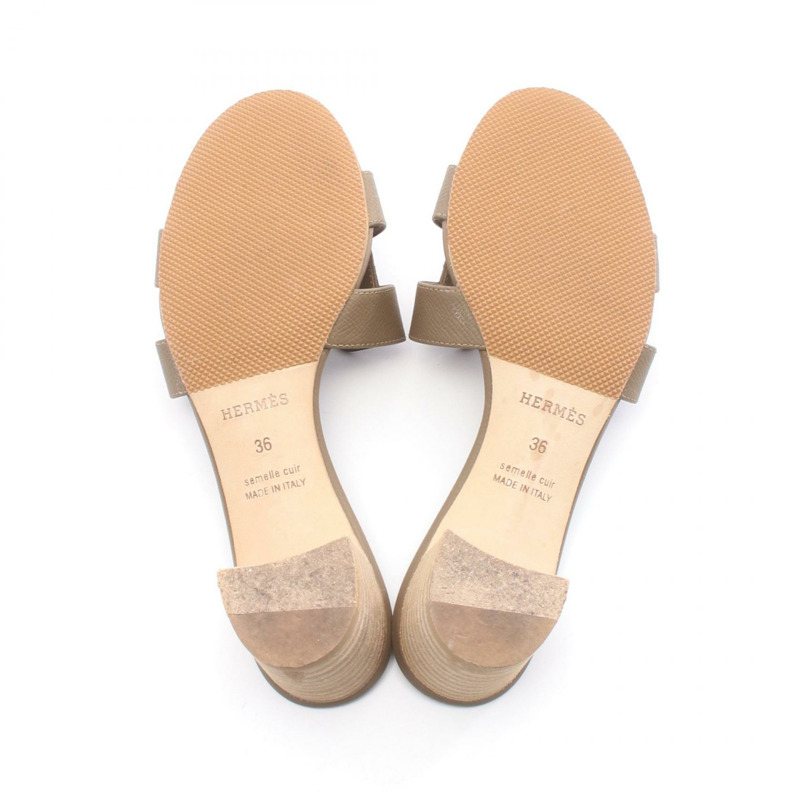 愛馬仕 Oasis 涼鞋 #36 鞋跟穆勒鞋 AF151215 皮革灰色二手女款-3