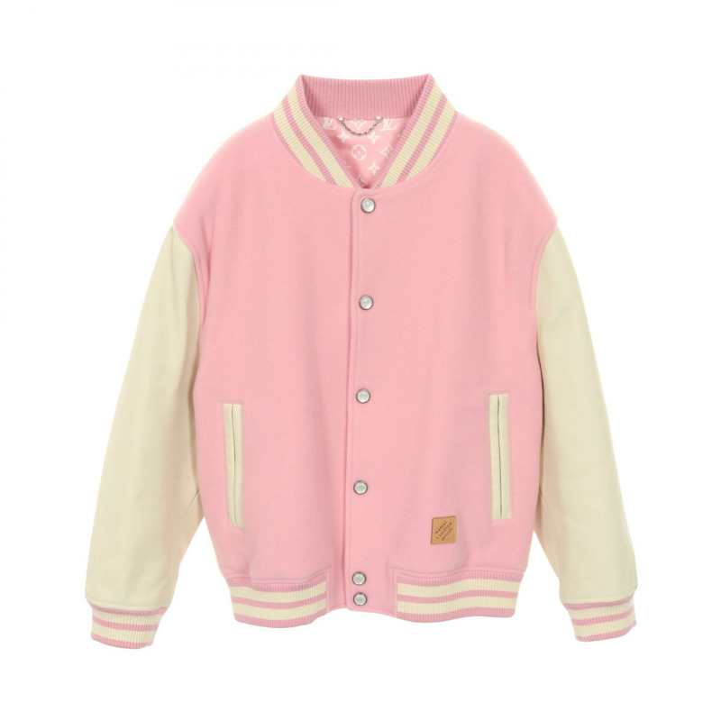 路易威登經典皮革棒球外套 RM252M 羊毛粉紅白 二手 #60-0