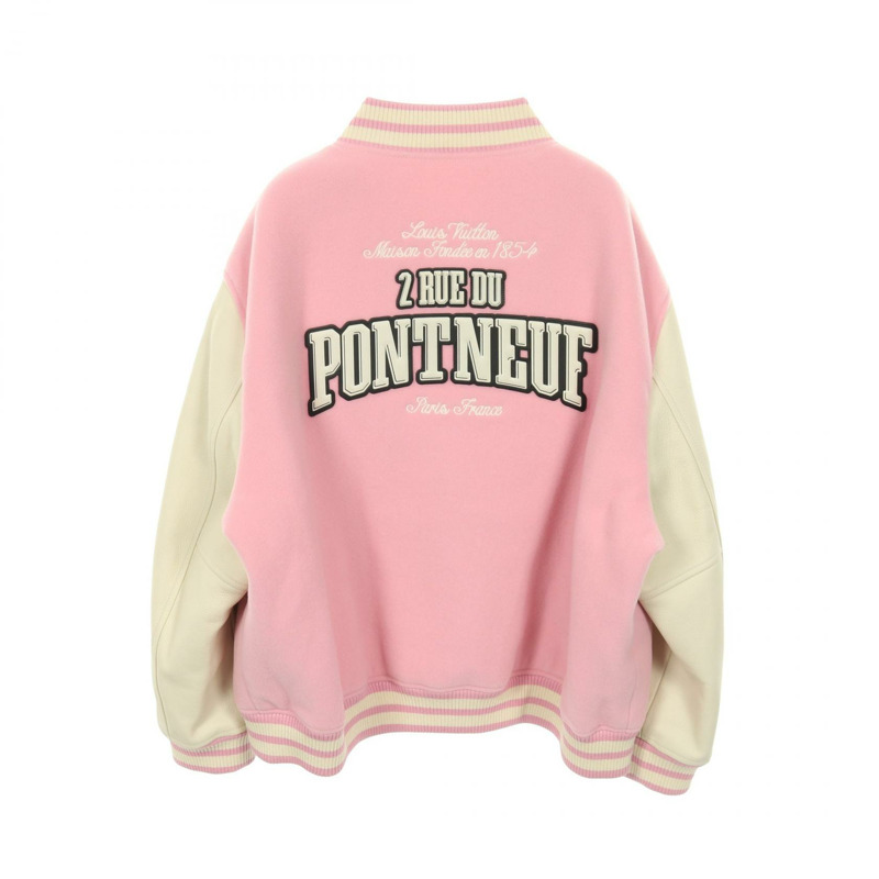 路易威登經典皮革棒球外套 RM252M 羊毛粉紅白 二手 #60-1