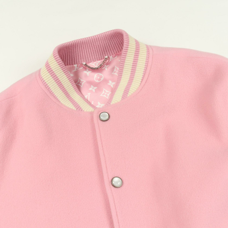 路易威登經典皮革棒球外套 RM252M 羊毛粉紅白 二手 #60-5