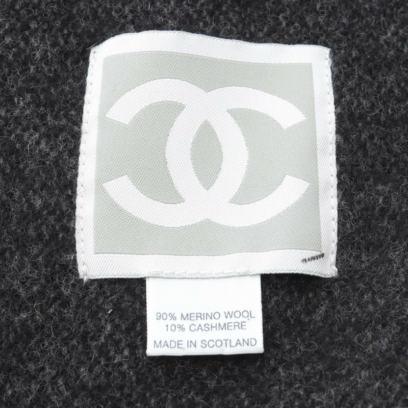 香奈兒運動系列 COCO 標誌羊毛羊絨毯子披肩灰色二手女士 CC-1