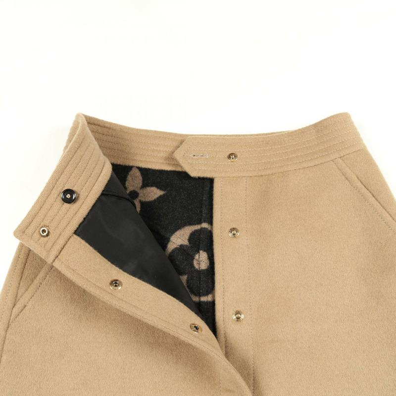 路易威登長裙，紐扣開衩，34號Monogram羊毛真絲米色二手女裝-4