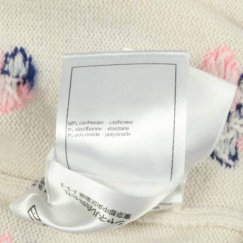 香奈兒 COCO 標誌紐扣開襟針織衫 #38 P77000 K11116 羊絨 白色 二手-3