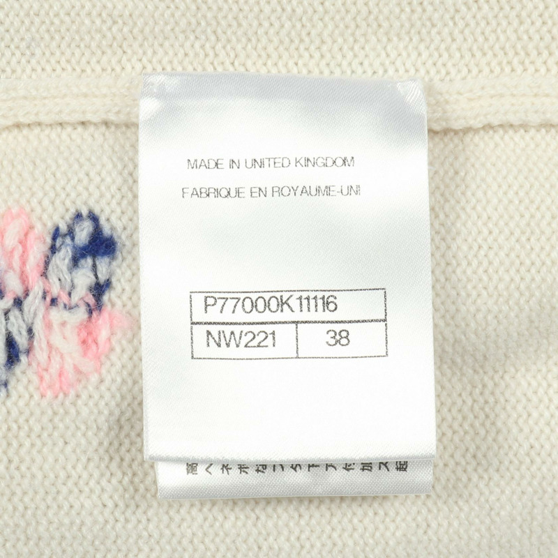 香奈兒 COCO 標誌紐扣開襟針織衫 #38 P77000 K11116 羊絨 白色 二手-4