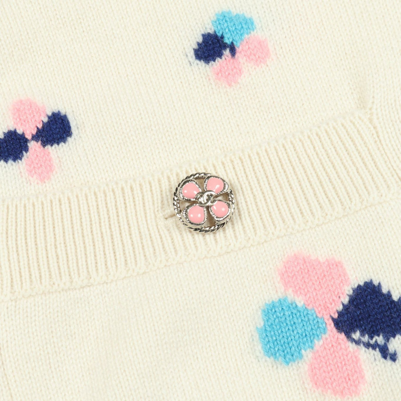 香奈兒 COCO 標誌紐扣開襟針織衫 #38 P77000 K11116 羊絨 白色 二手-7