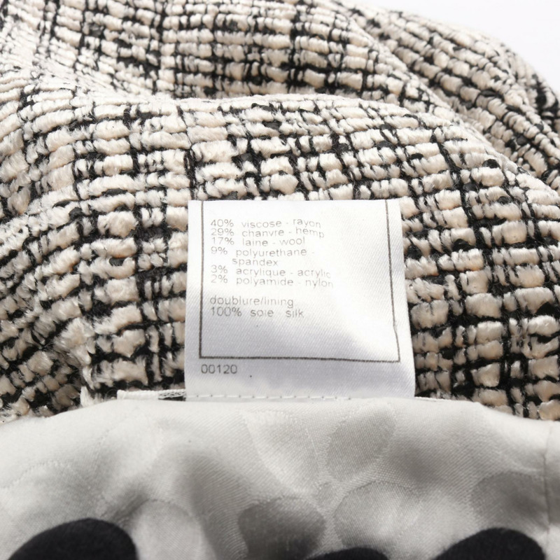 香奈兒 COCO 標誌斜紋軟呢無袖連身裙 #38 人造絲羊毛 白色 黑色 二手 女士 CC-3