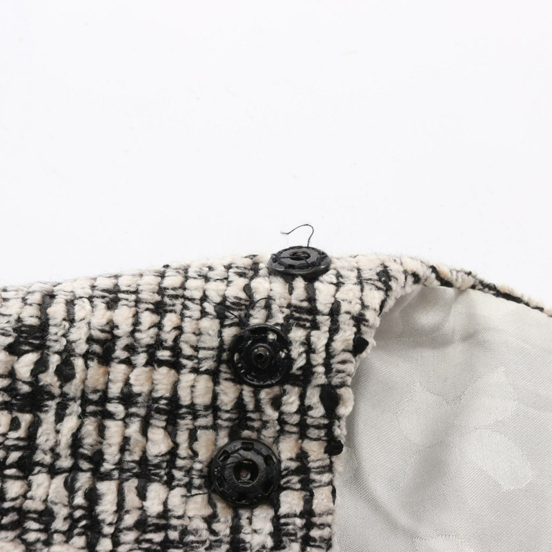 香奈兒 COCO 標誌斜紋軟呢無袖連身裙 #38 人造絲羊毛 白色 黑色 二手 女士 CC-5