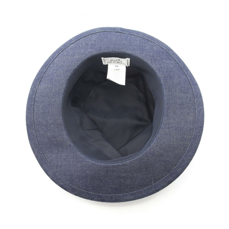 愛馬仕 Heloise 絲質帽子，棉質，海軍藍/黑色，二手，男女通用-2