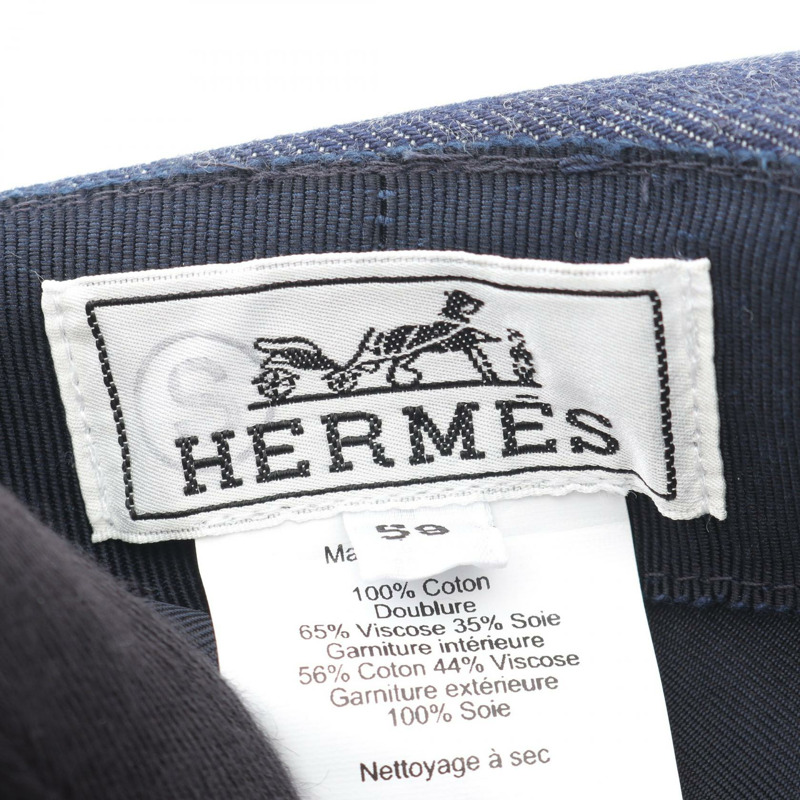 愛馬仕 Heloise 絲質帽子，棉質，海軍藍/黑色，二手，男女通用-3