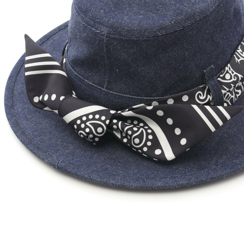 愛馬仕 Heloise 絲質帽子，棉質，海軍藍/黑色，二手，男女通用-6