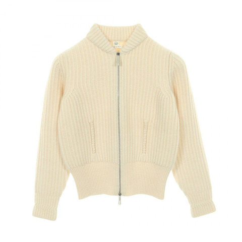 愛馬仕白色羊絨拉鍊針織外套，二手女款，尺寸34