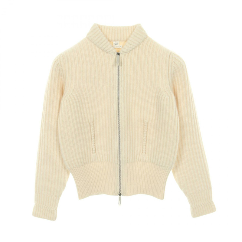 愛馬仕白色羊絨拉鍊針織外套，二手女款，尺寸34-0