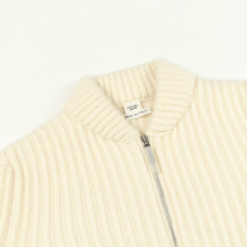 愛馬仕白色羊絨拉鍊針織外套，二手女款，尺寸34-8