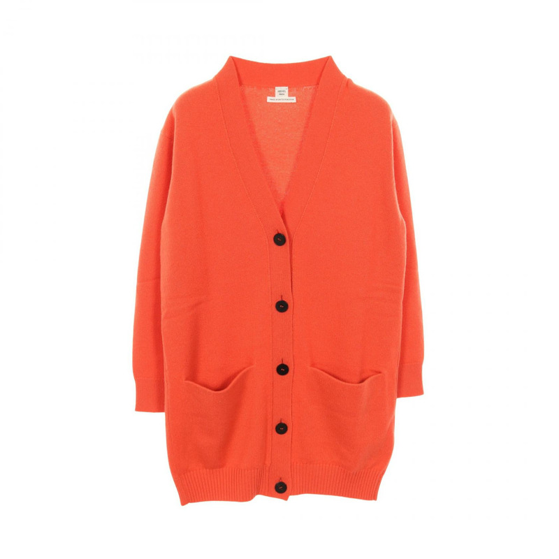 愛馬仕橙色羊絨針織開襟衫，二手女款，34碼-0