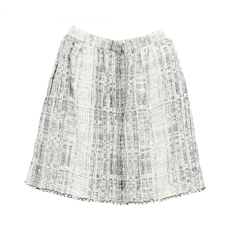香奈兒斜紋軟呢人造珍珠迷你裙 #42 P55967V42226 人造絲尼龍 灰白色-1