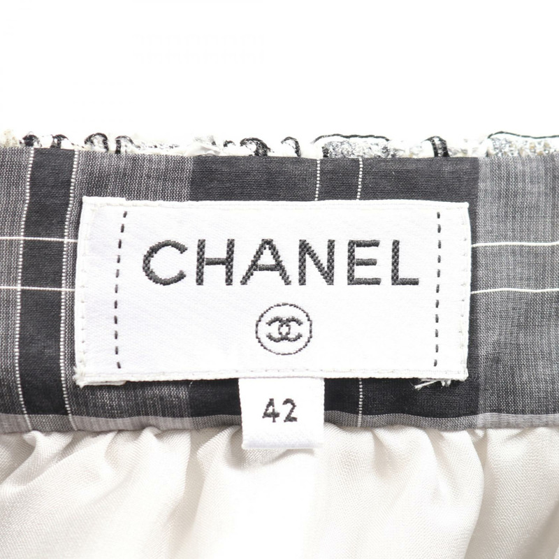 香奈兒斜紋軟呢人造珍珠迷你裙 #42 P55967V42226 人造絲尼龍 灰白色-2