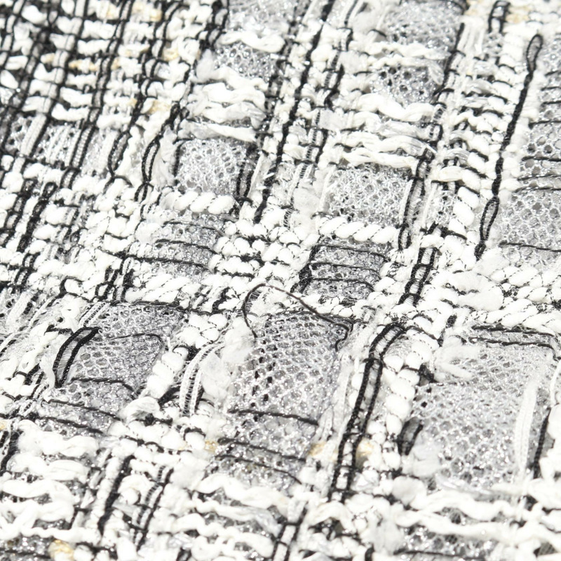 香奈兒斜紋軟呢人造珍珠迷你裙 #42 P55967V42226 人造絲尼龍 灰白色-7