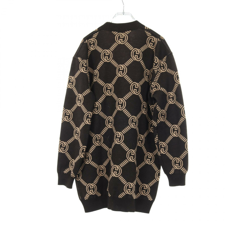 GUCCI 雙面雙G圖案開襟羊毛衫 #S 678308 棕色 二手 女款-1