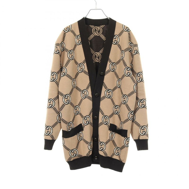GUCCI 雙面雙G圖案開襟羊毛衫 #S 678308 棕色 二手 女款-2