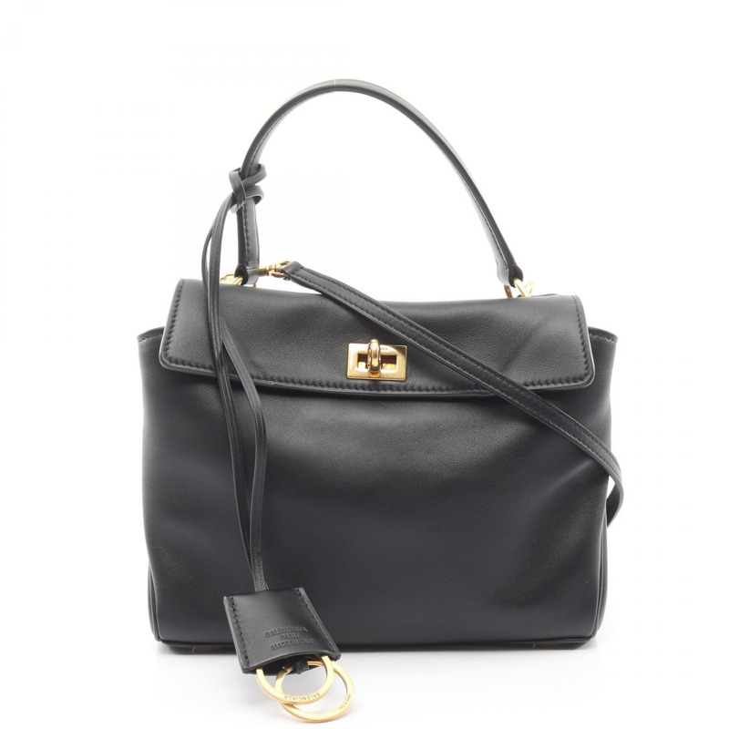 BALENCIAGA Rodeo 單肩手提包 8437122AA4V1000 黑色皮革 二手 斜背包-0