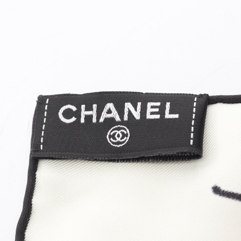香奈兒 COCO 標誌絲巾披肩圍巾真絲白色黑色二手女士 Coco CC-1