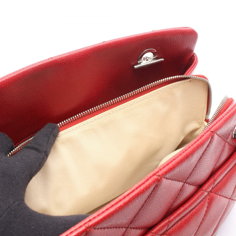 香奈兒紅色粒面小牛皮手提包，二手，帶五金配件，女士-6