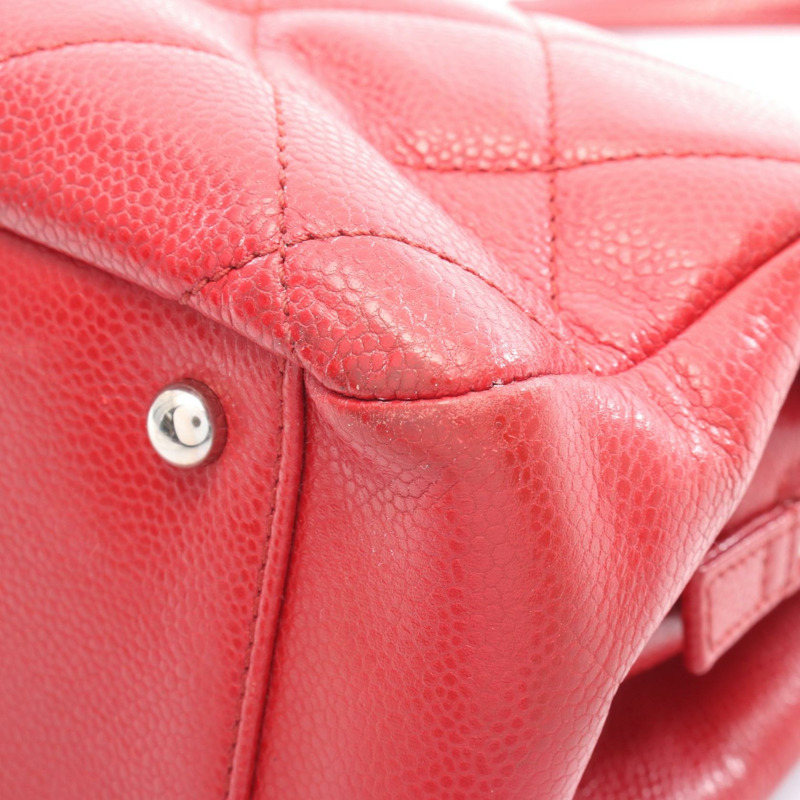 香奈兒紅色粒面小牛皮手提包，二手，帶五金配件，女士-9