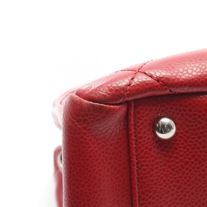 香奈兒紅色粒面小牛皮手提包，二手，帶五金配件，女士-12