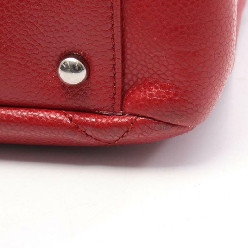 香奈兒紅色粒面小牛皮手提包，二手，帶五金配件，女士-13