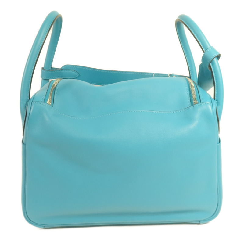 HERMES Swift皮革Lindy 30銀扣肩背袋7B Turquoise-1