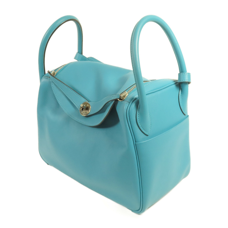 HERMES Swift皮革Lindy 30銀扣肩背袋7B Turquoise-2