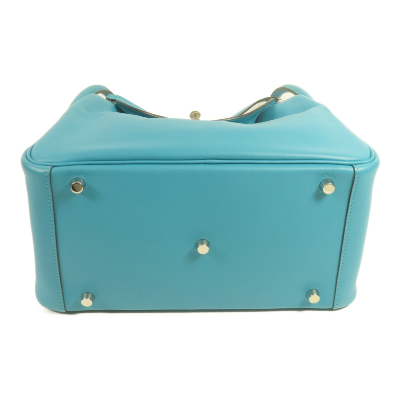 HERMES Swift皮革Lindy 30銀扣肩背袋7B Turquoise-3