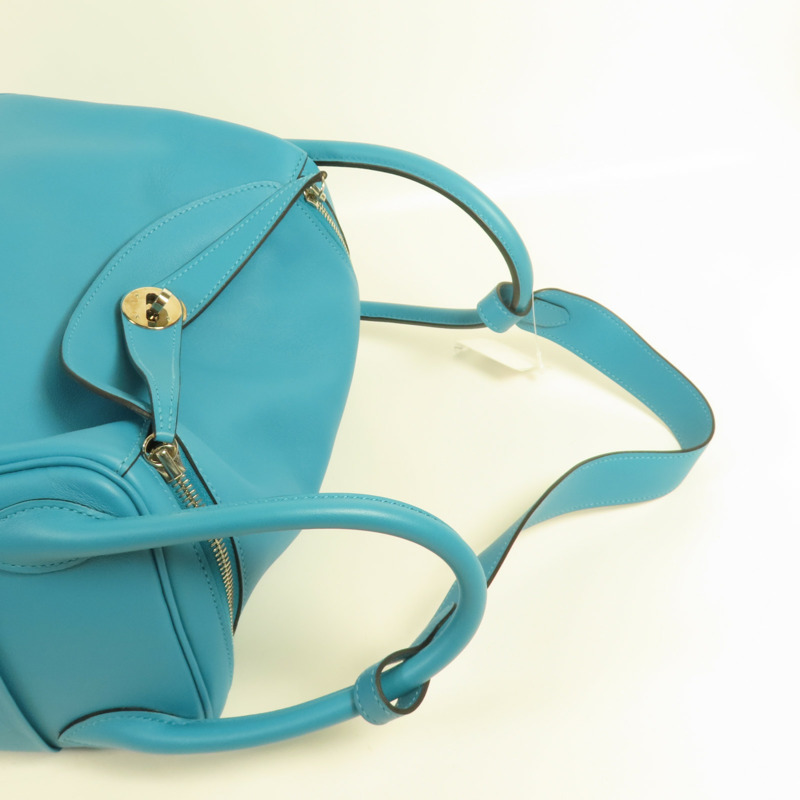 HERMES Swift皮革Lindy 30銀扣肩背袋7B Turquoise-4