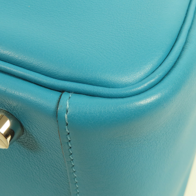 HERMES Swift皮革Lindy 30銀扣肩背袋7B Turquoise-6