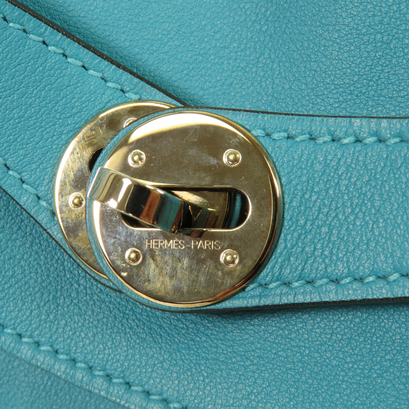 HERMES Swift皮革Lindy 30銀扣肩背袋7B Turquoise-9