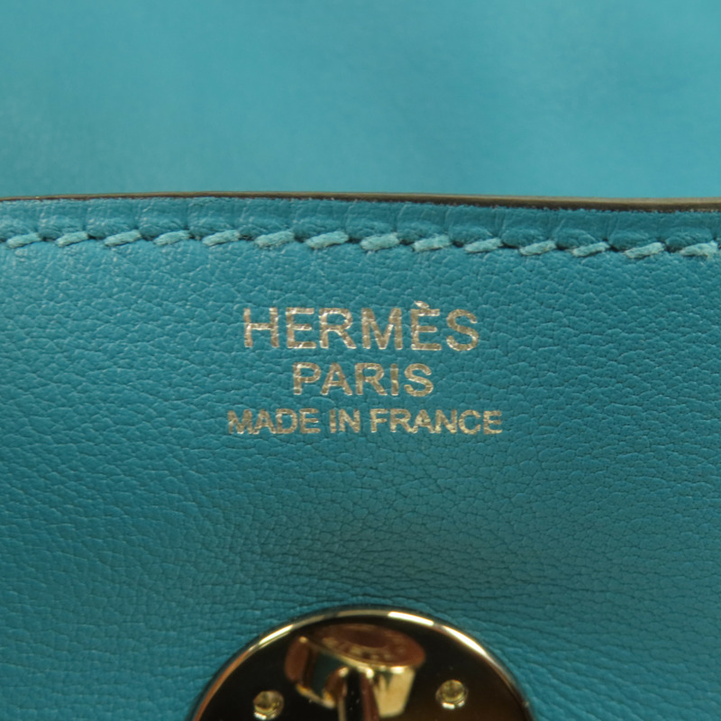 HERMES Swift皮革Lindy 30銀扣肩背袋7B Turquoise-11