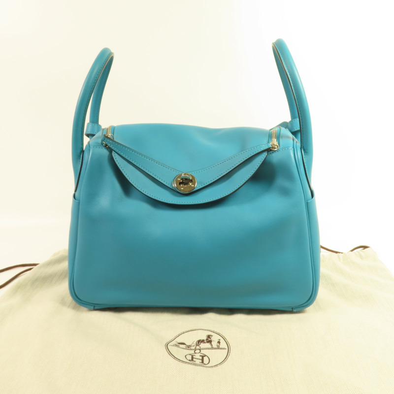 HERMES Swift皮革Lindy 30銀扣肩背袋7B Turquoise-14