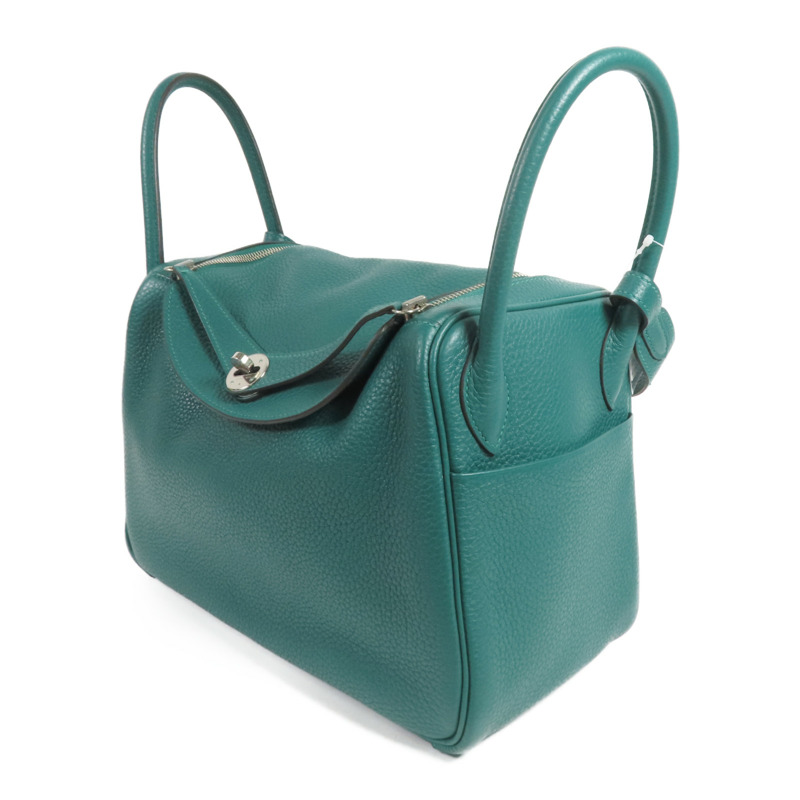 HERMES Clemence皮革Lindy 30銀扣手挽肩背兩用袋Malachite-2