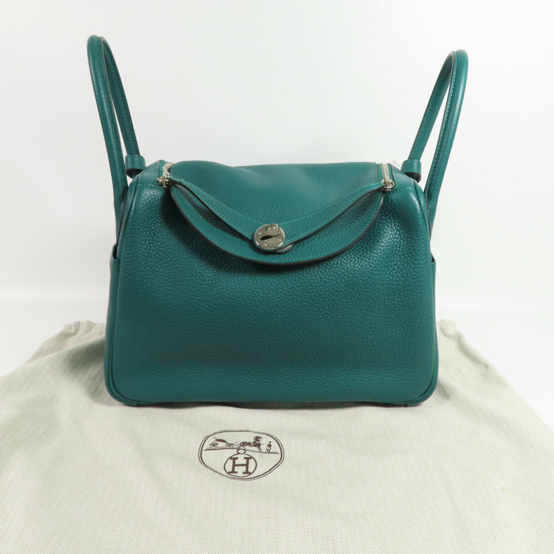 HERMES Clemence皮革Lindy 30銀扣手挽肩背兩用袋Malachite-14
