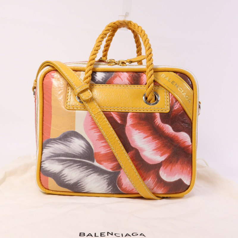 BALENCIAGA 塗層帆布Floral Blanket Square Messenger銀扣手挽肩背兩用袋-12