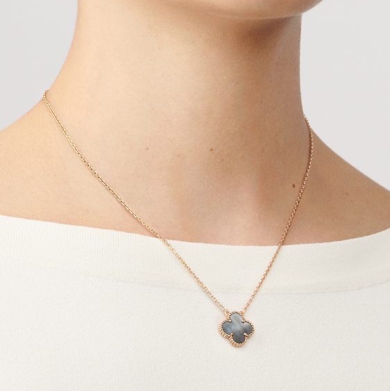 vca 梵克雅寶 18K玫瑰金 灰中花 項鍊 新扣 20年款-5