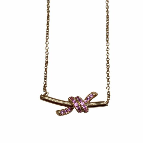 TIFFANY&CO. 蒂芙尼 限定版KNOT項鍊  K18 粉色剛玉 金色 粉色