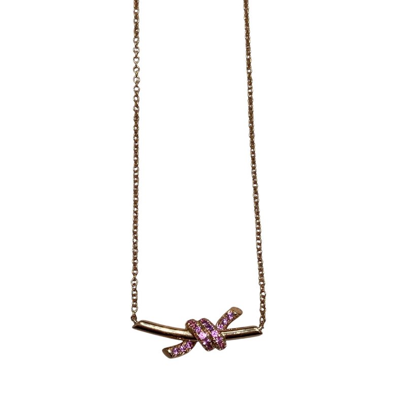 TIFFANY&CO. 蒂芙尼 限定版KNOT項鍊  K18 粉色剛玉 金色 粉色-1