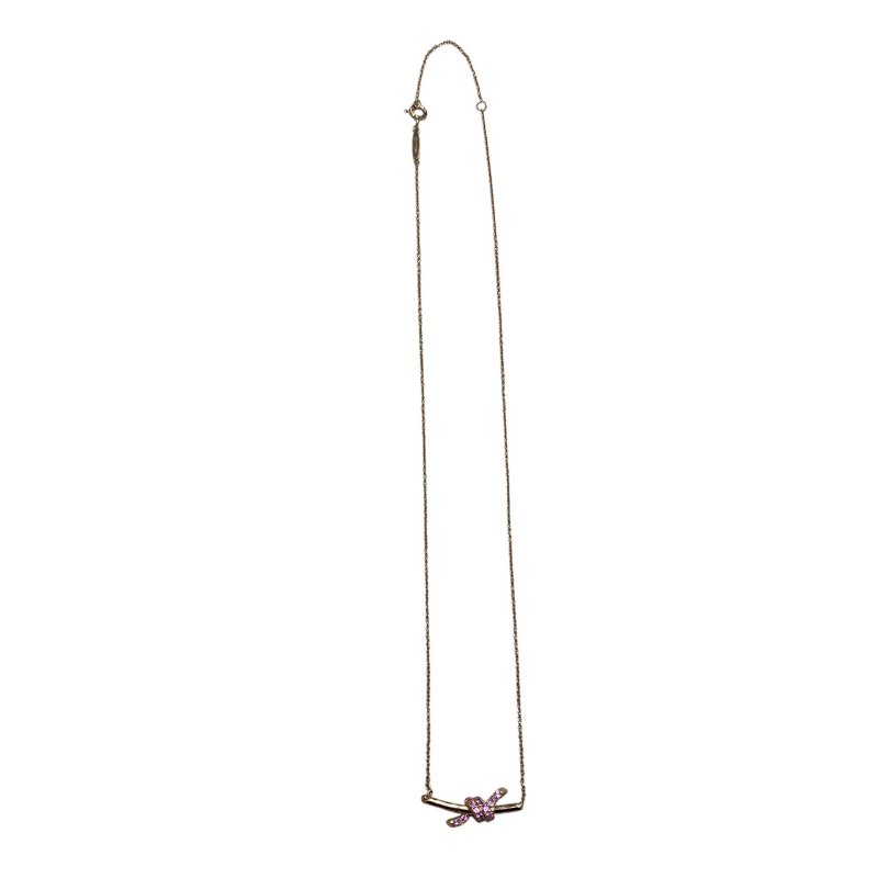 TIFFANY&CO. 蒂芙尼 限定版KNOT項鍊  K18 粉色剛玉 金色 粉色-4