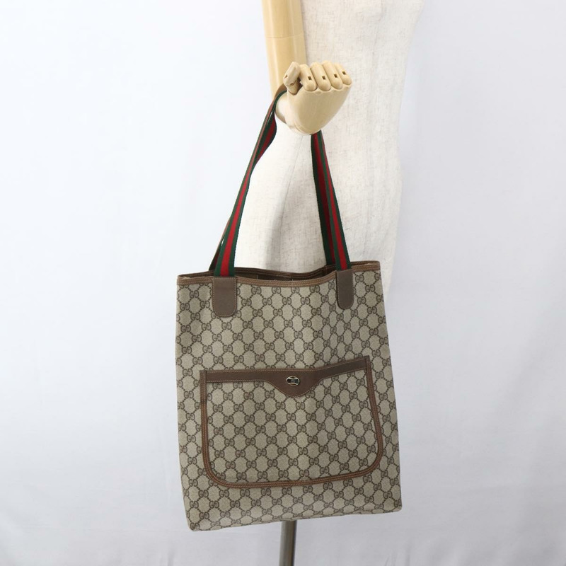【日本直送】GUCCI GG Supreme Web Sherry Line 手提包 PVC 米色 39 02 003 正品 ep13207V-21