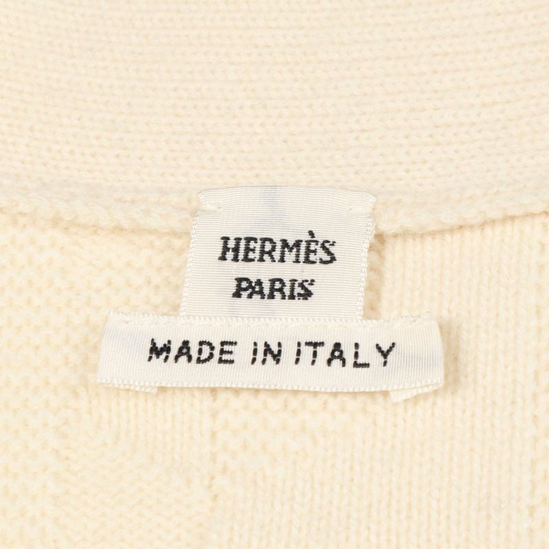 愛馬仕針織開襟衫 #38 短袖羊毛米色二手女款-2